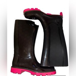 Gucci Black Logo Embossed Rain Boot Box Kept Worn Once